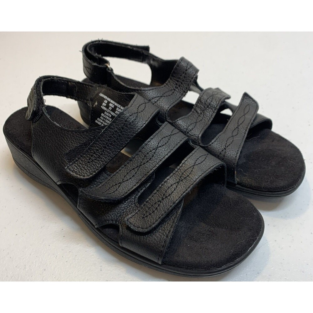 Cobbie Cuddlers Beatrice Sandals Womens 6W Black Ankle Strap Hook & Loop Comfort